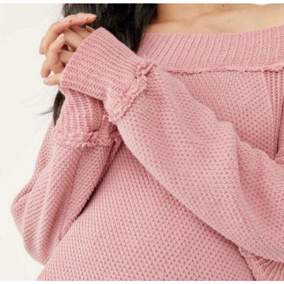 Free People Waffle Knit Oversized Mock Neck Sweater Faded Coral Women XS NWT - Picture 2 of 12